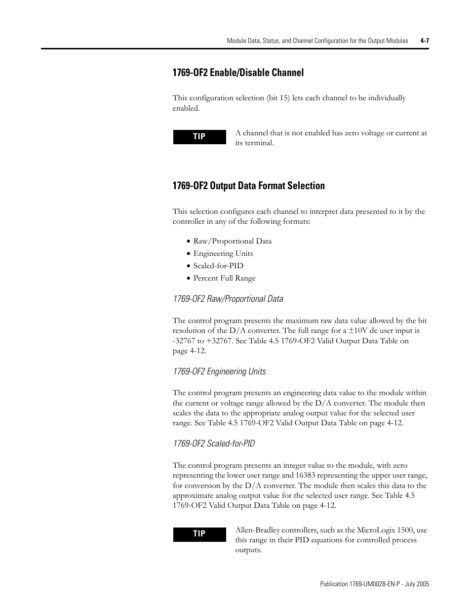 1769-of2 raw/proportional data, 1769-of2 engineering units, 1769-of2 scaled-for-pid | Rockwell Automation 1769-OF2 Compact I/O Analog Modules User Manual | Page 89 / 184