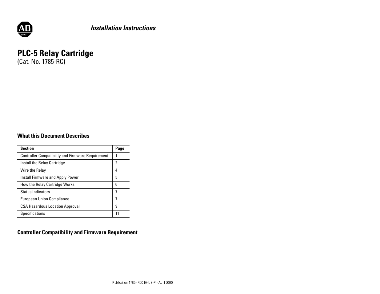 Rockwell Automation 1785-RC Application Relay Interface Installation Instruction User Manual | 12 pages