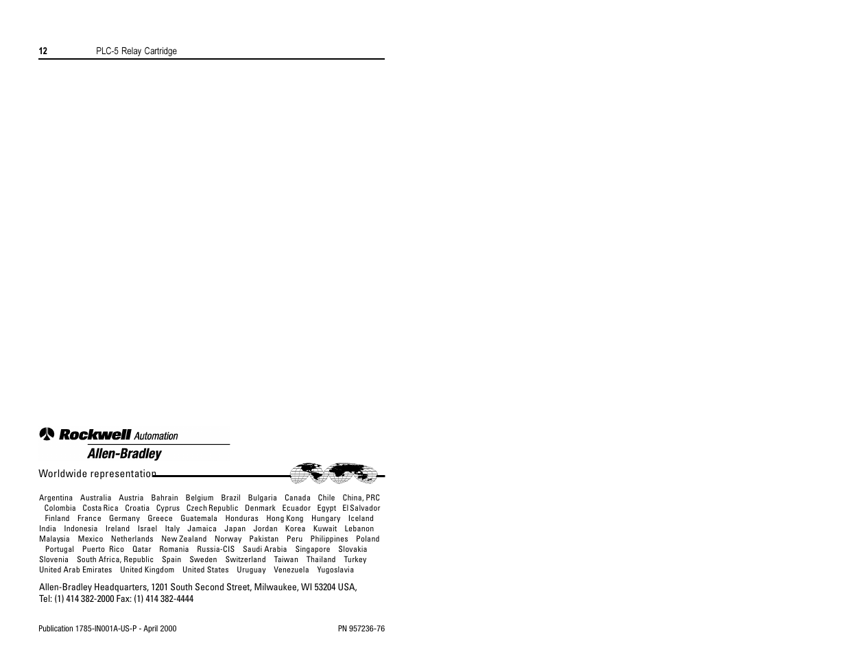 Back cover | Rockwell Automation 1785-RC Application Relay Interface Installation Instruction User Manual | Page 12 / 12