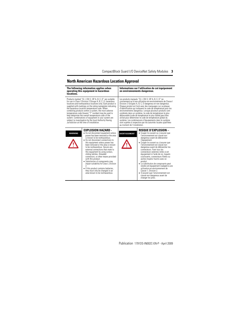 North american hazardous location approval | Rockwell Automation 1791DS-IB16 CompactBlock Guard I/O DeviceNet Safety Module  User Manual | Page 3 / 24