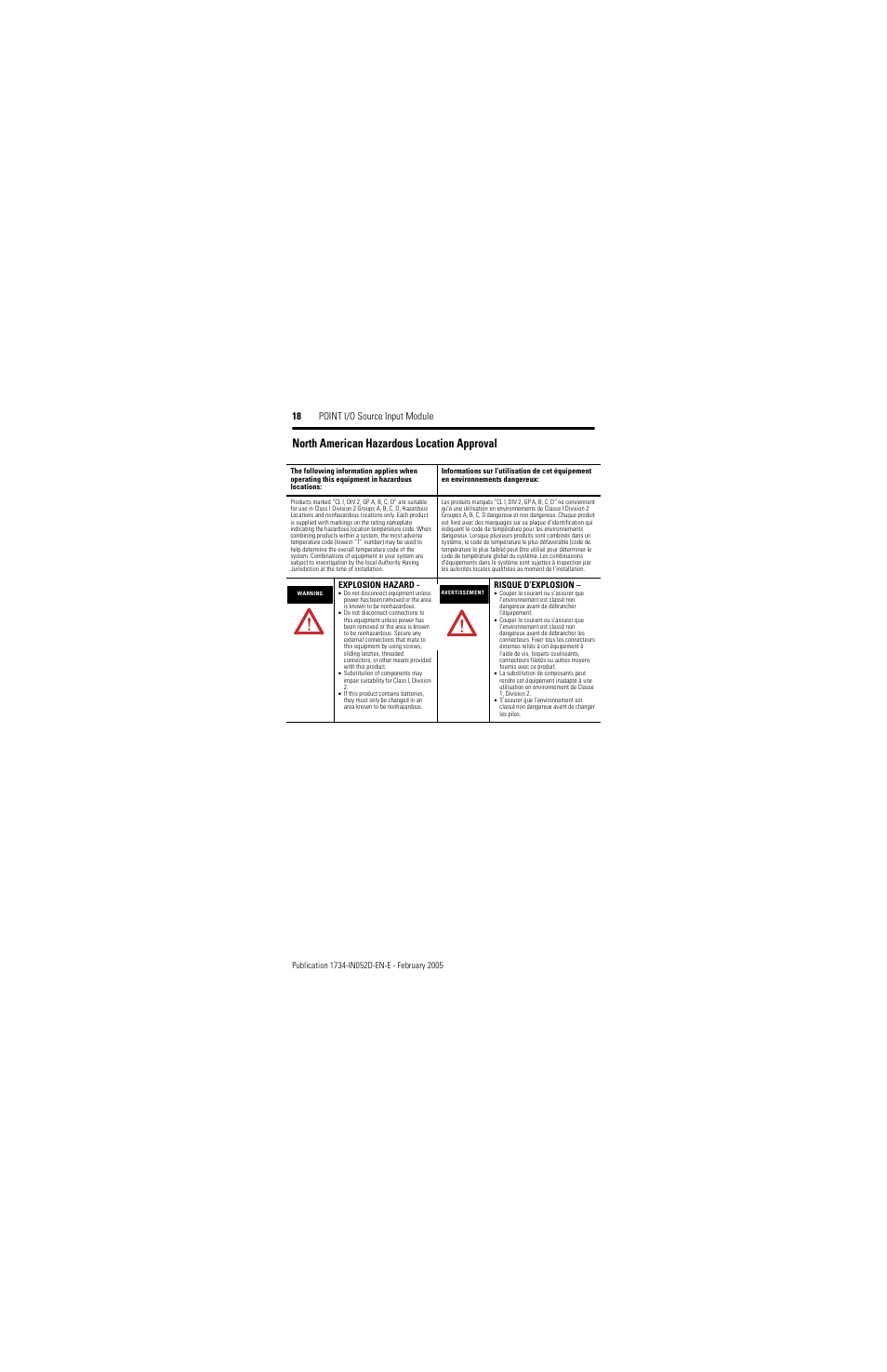 North american hazardous location approval | Rockwell Automation 1734-IV4/C Point I/O Source Input Module Installation Instructions User Manual | Page 18 / 24