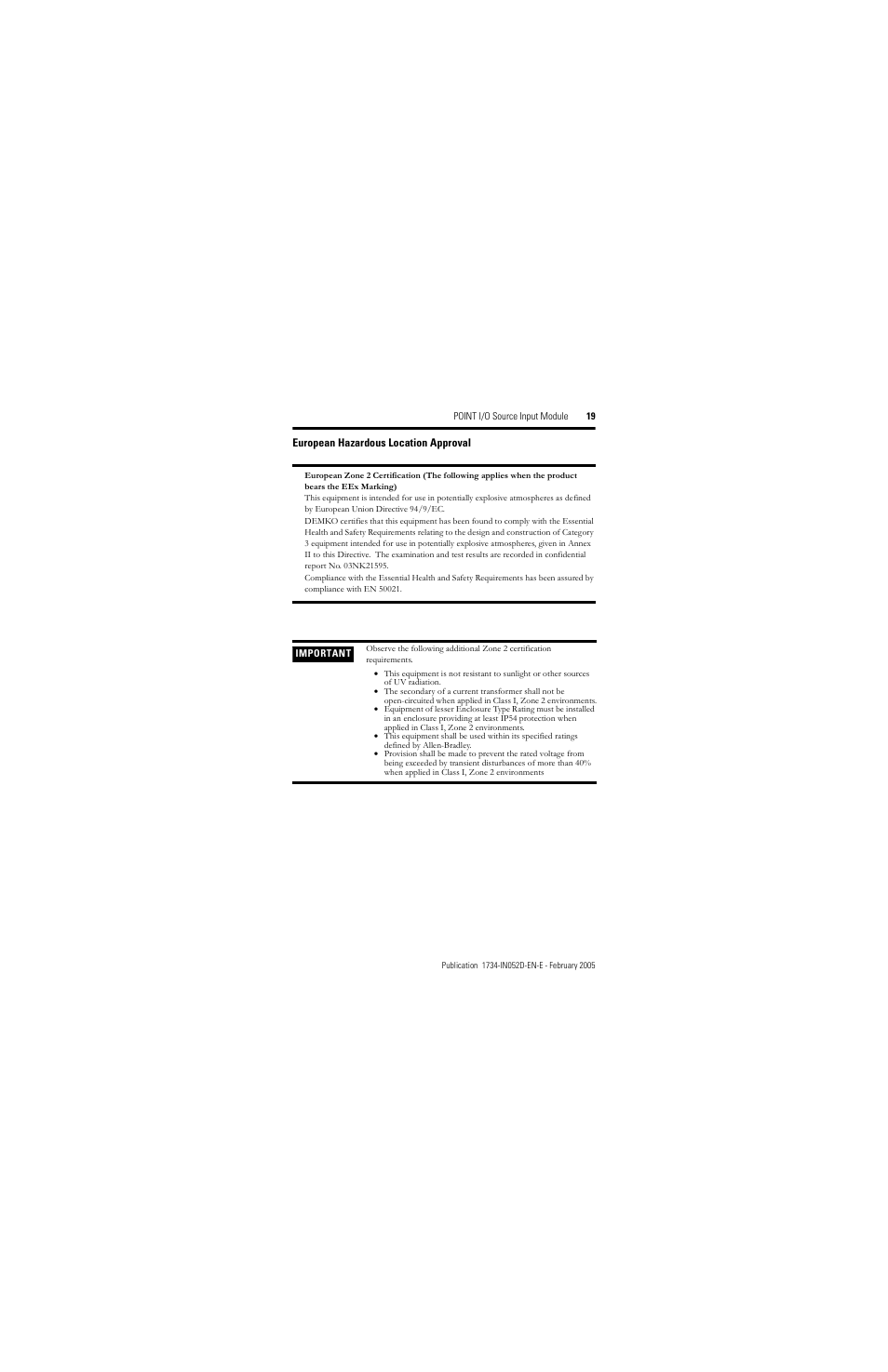 European hazardous location approval | Rockwell Automation 1734-IV4/C Point I/O Source Input Module Installation Instructions User Manual | Page 19 / 24