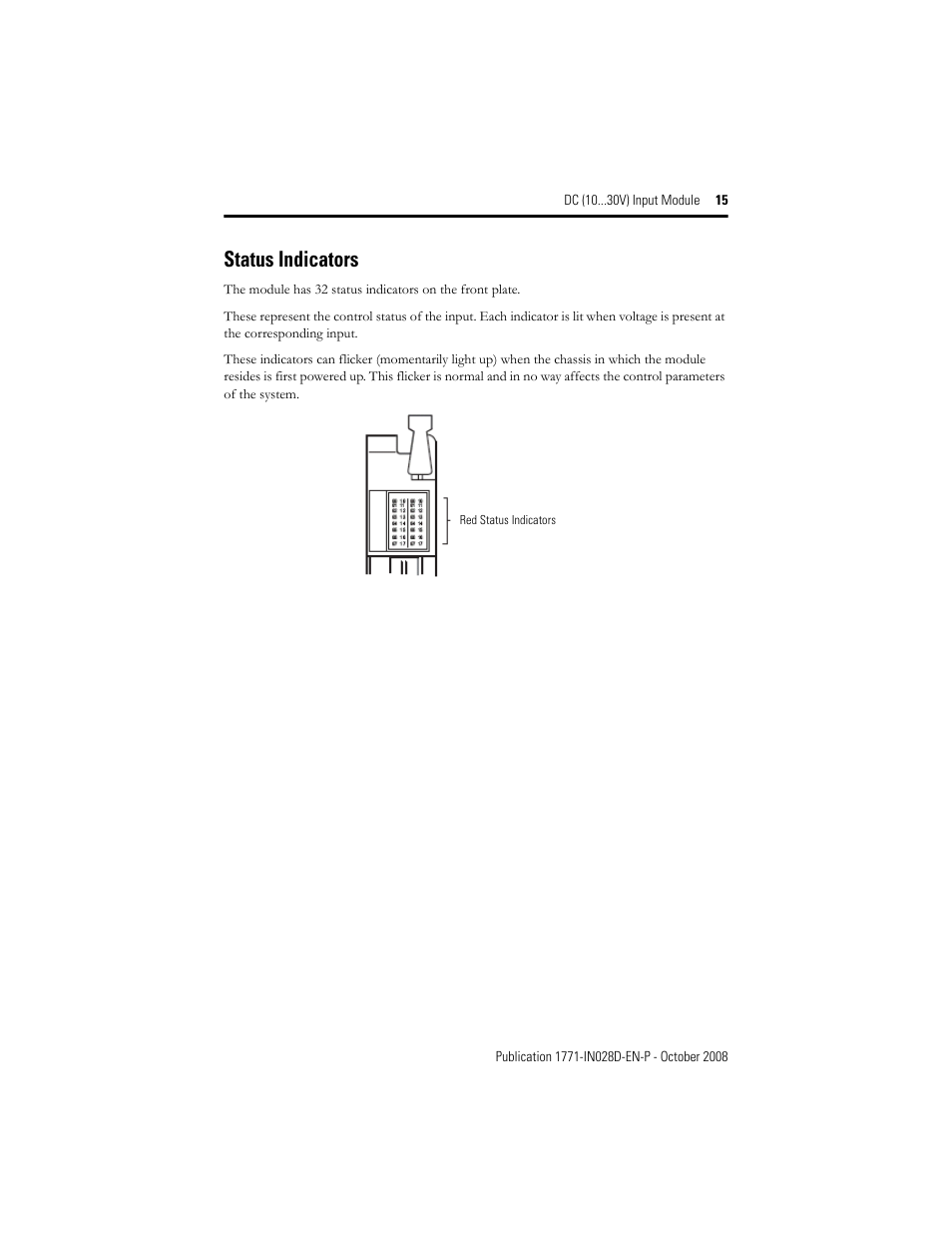 Status indicators | Rockwell Automation 1771-IBN DC (10-30V) INPUT Module Installation Instructions User Manual | Page 15 / 20