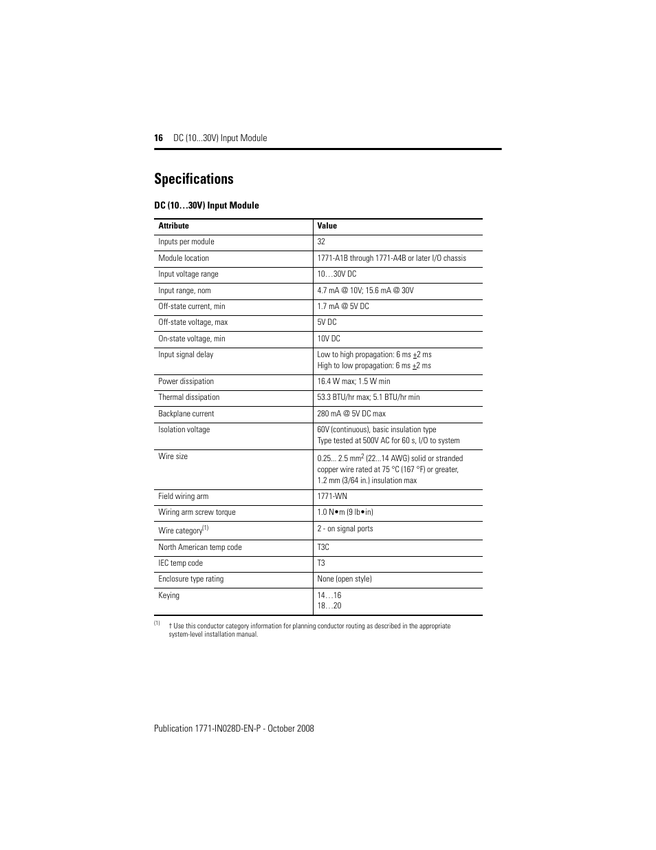 Specifications | Rockwell Automation 1771-IBN DC (10-30V) INPUT Module Installation Instructions User Manual | Page 16 / 20
