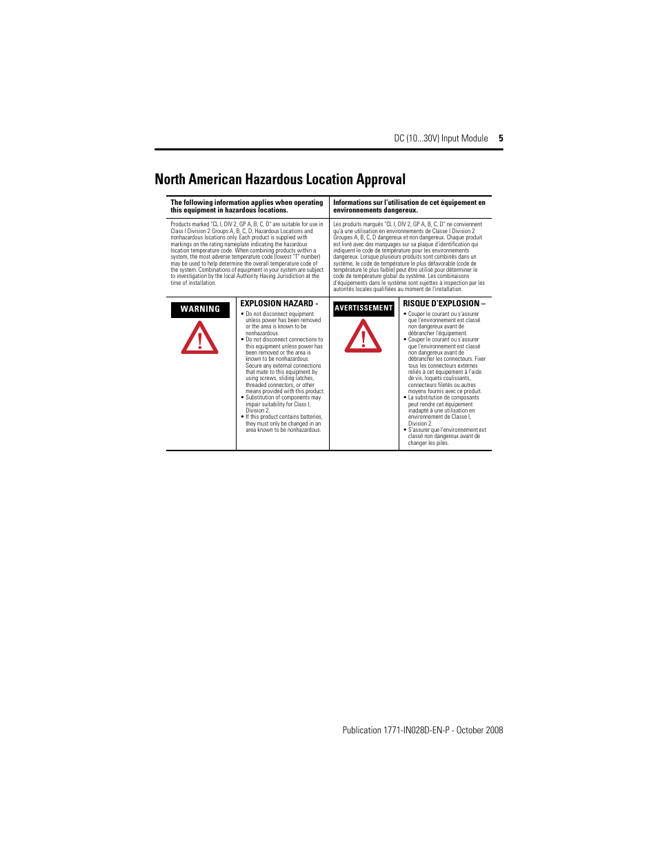 North american hazardous location approval | Rockwell Automation 1771-IBN DC (10-30V) INPUT Module Installation Instructions User Manual | Page 5 / 20