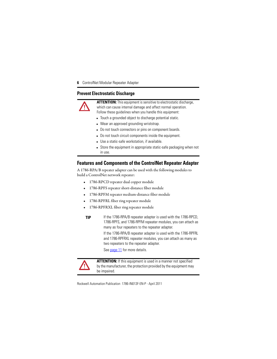 Rockwell Automation 1786-RPA/B ControlNet Modular Repeater Adapter Installation Instructions User Manual | Page 6 / 24