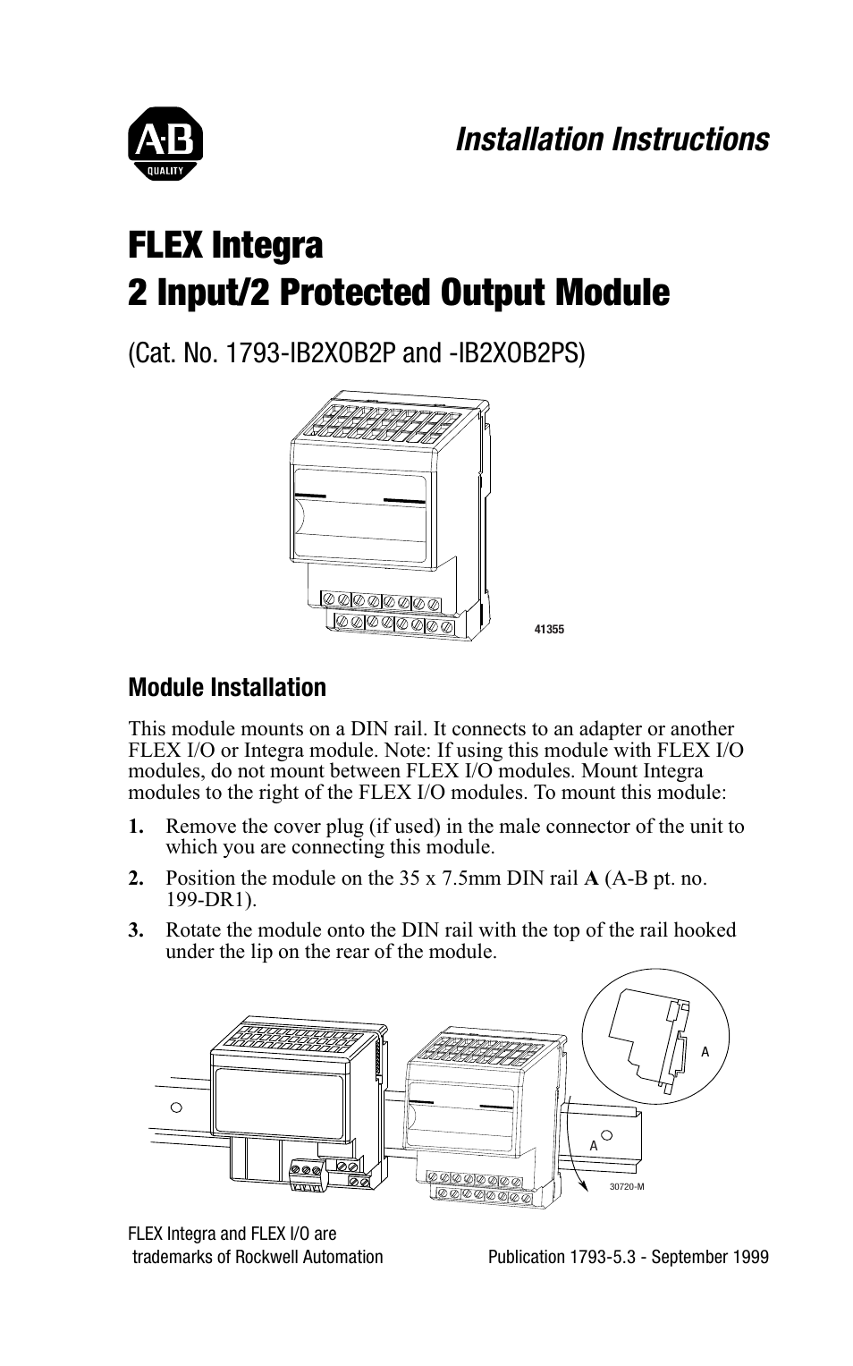 Rockwell Automation 1793-IB2XOB2PS FLEX INTEGRA 2 INPUT/2 PROTECTED OUTPUT MODUL User Manual | 12 pages