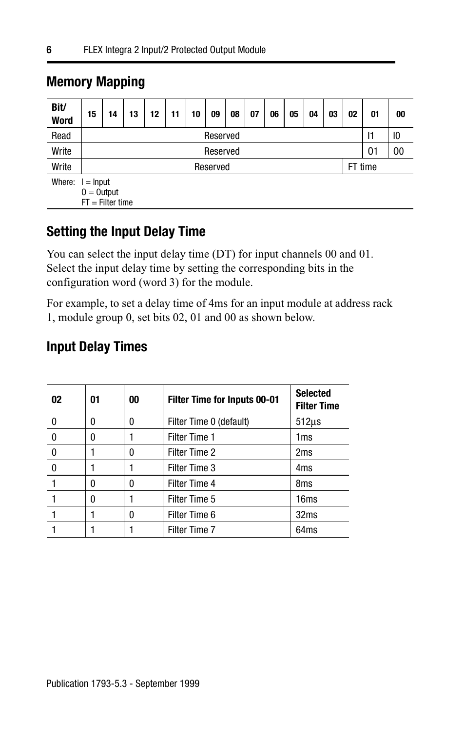 Input delay times | Rockwell Automation 1793-IB2XOB2PS FLEX INTEGRA 2 INPUT/2 PROTECTED OUTPUT MODUL User Manual | Page 6 / 12