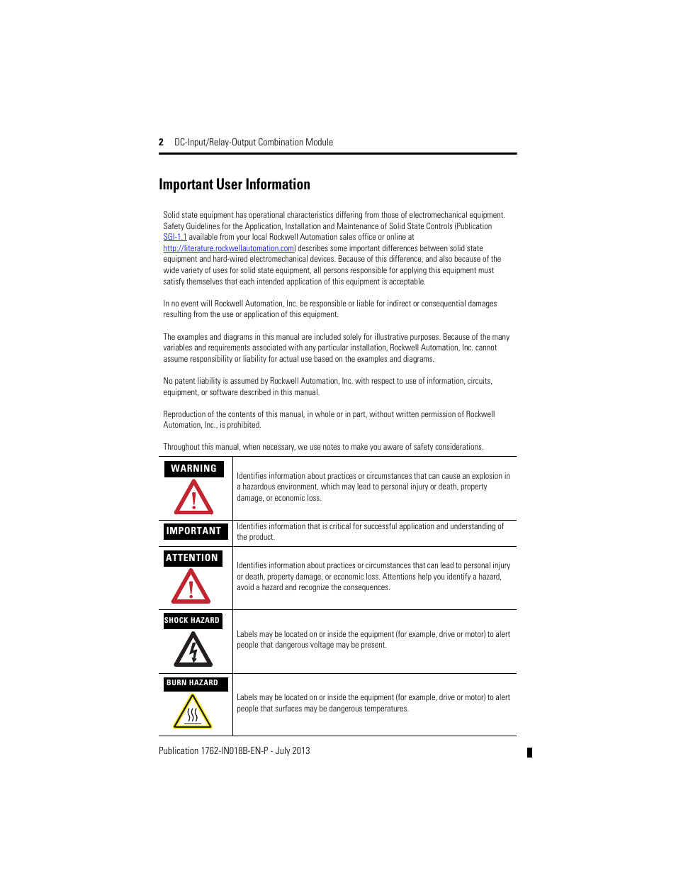 Important user information | Rockwell Automation 1762-IQ8OW6 DC-Input/Relay-Output Combination Module User Manual | Page 2 / 20