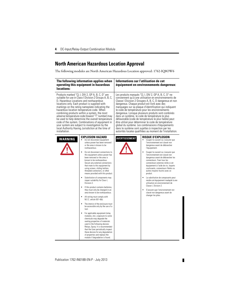 North american hazardous location approval | Rockwell Automation 1762-IQ8OW6 DC-Input/Relay-Output Combination Module User Manual | Page 4 / 20