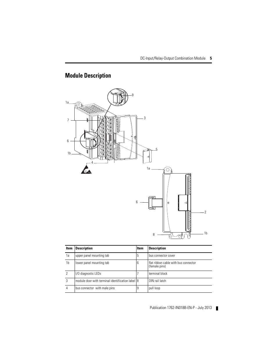 Module description | Rockwell Automation 1762-IQ8OW6 DC-Input/Relay-Output Combination Module User Manual | Page 5 / 20