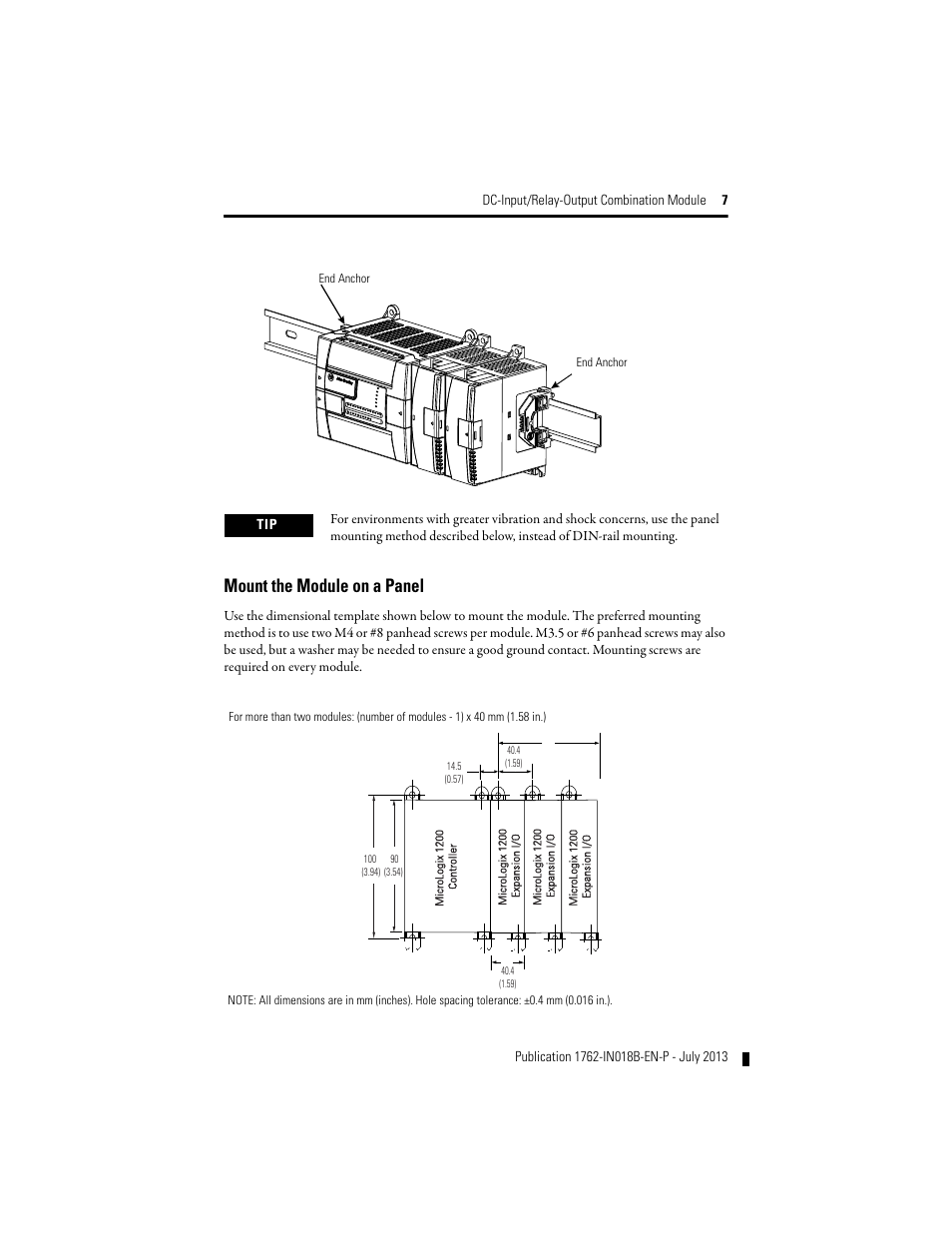 Mount the module on a panel | Rockwell Automation 1762-IQ8OW6 DC-Input/Relay-Output Combination Module User Manual | Page 7 / 20