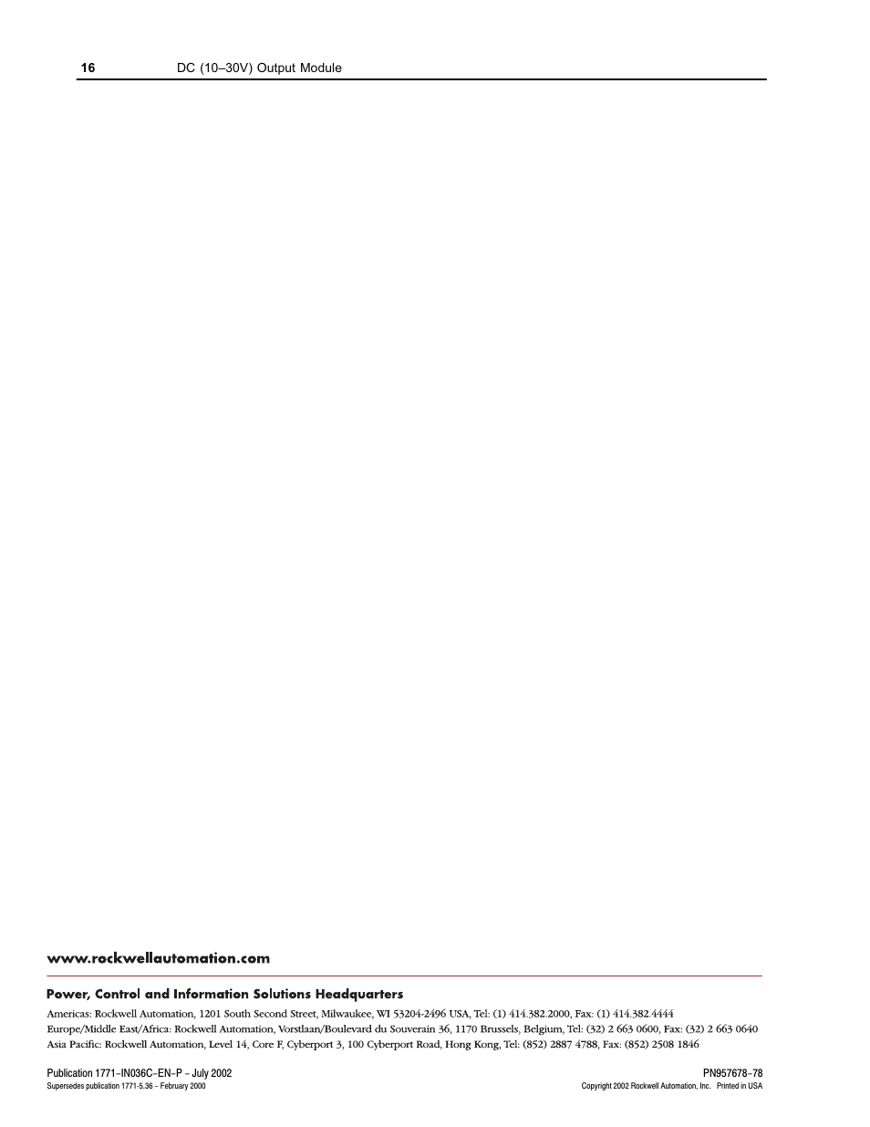 Rockwell Automation 1771-OVN DC Output Mod. Installation Instructions User Manual | Page 16 / 16