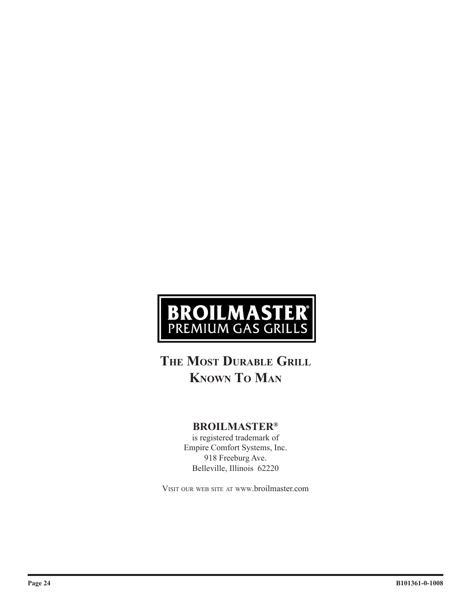 Broilmaster T3CF-2 User Manual | Page 24 / 24