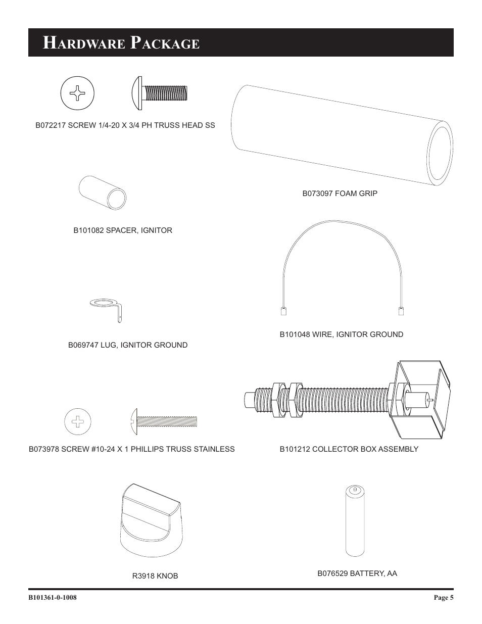 Ardware, Ackage | Broilmaster T3CF-2 User Manual | Page 5 / 24