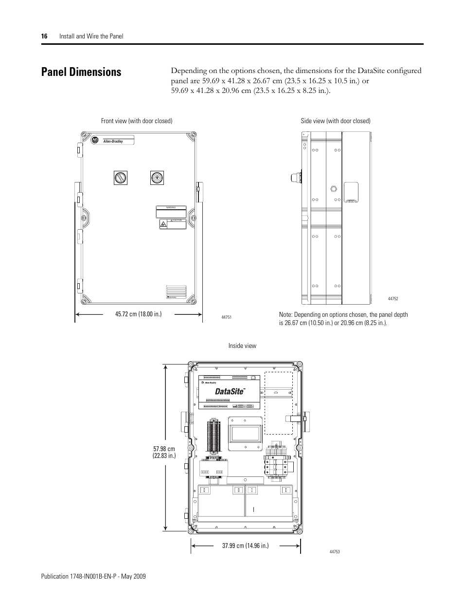 Panel dimensions | Rockwell Automation 1748 DataSite Configured Panel Installation Instructions User Manual | Page 16 / 56