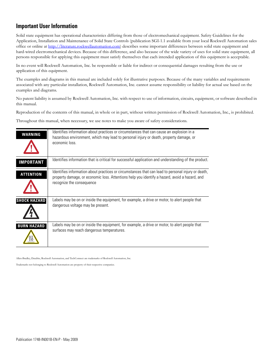 Important user information | Rockwell Automation 1748 DataSite Configured Panel Installation Instructions User Manual | Page 2 / 56
