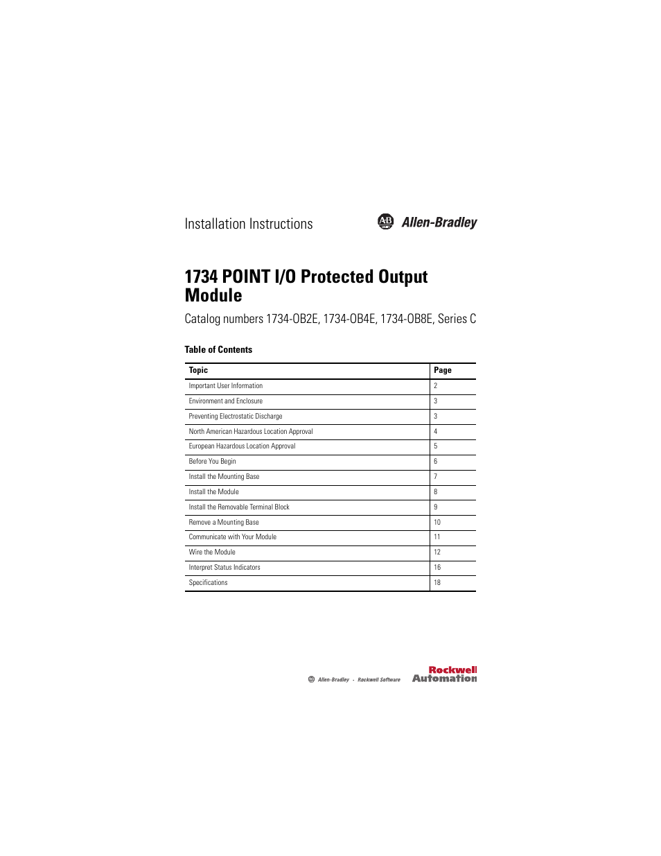 Rockwell Automation 1734-OB2E_4E_8E, Series C POINT I/O Protected Output Module Installation Instructions User Manual | 22 pages