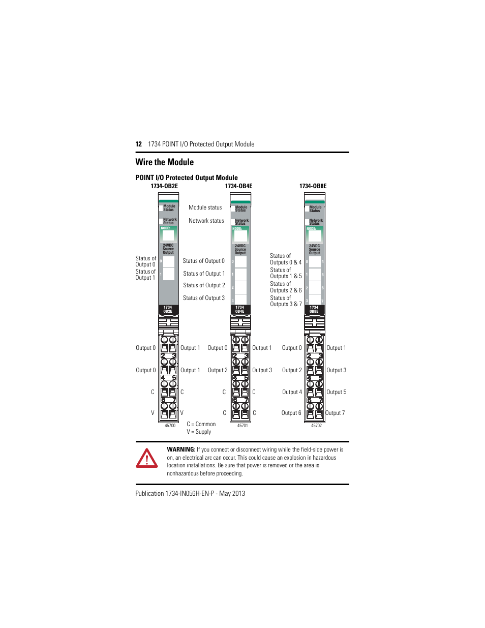 Wire the module, Point i/o protected output module | Rockwell Automation 1734-OB2E_4E_8E, Series C POINT I/O Protected Output Module Installation Instructions User Manual | Page 12 / 22