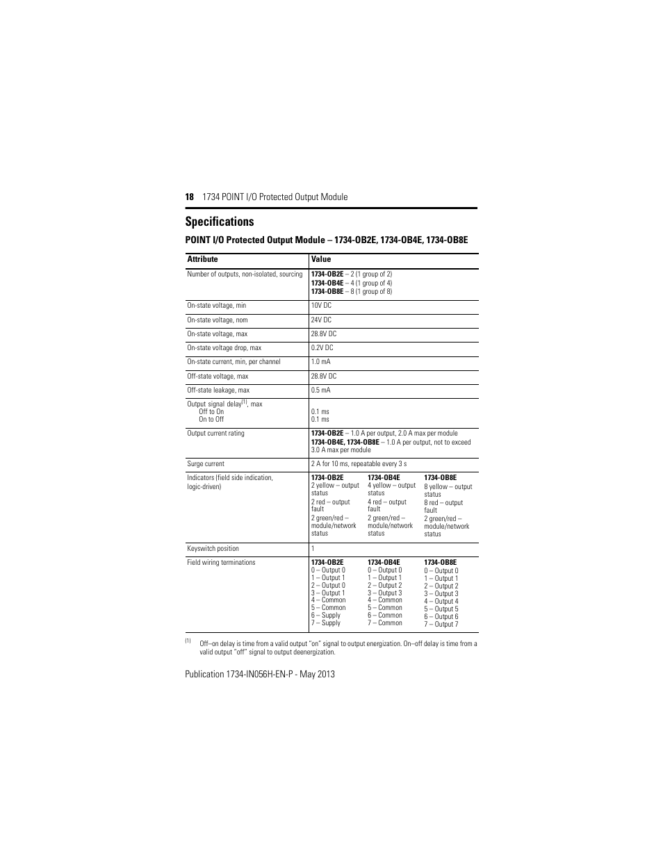 Specifications | Rockwell Automation 1734-OB2E_4E_8E, Series C POINT I/O Protected Output Module Installation Instructions User Manual | Page 18 / 22