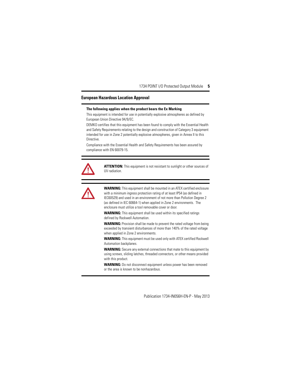 European hazardous location approval | Rockwell Automation 1734-OB2E_4E_8E, Series C POINT I/O Protected Output Module Installation Instructions User Manual | Page 5 / 22