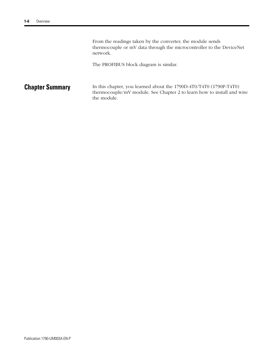 Chapter summary, Chapter summary -6 | Rockwell Automation 1790P-T4T0 CompactBlock LDX I/O Thermocouple Modules User Manual | Page 14 / 112
