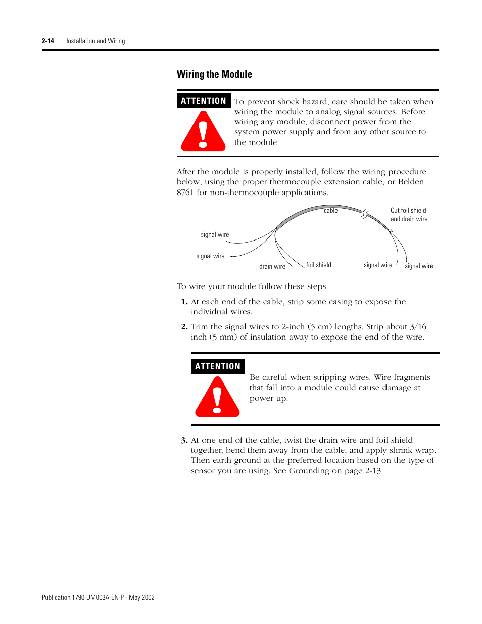 Wiring the module -14 | Rockwell Automation 1790P-T4T0 CompactBlock LDX I/O Thermocouple Modules User Manual | Page 28 / 112