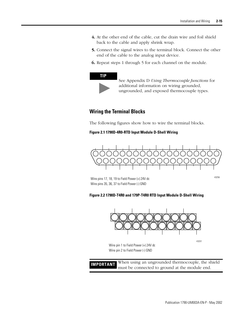 Wiring the terminal blocks -15, Wiring the terminal blocks | Rockwell Automation 1790P-T4T0 CompactBlock LDX I/O Thermocouple Modules User Manual | Page 29 / 112