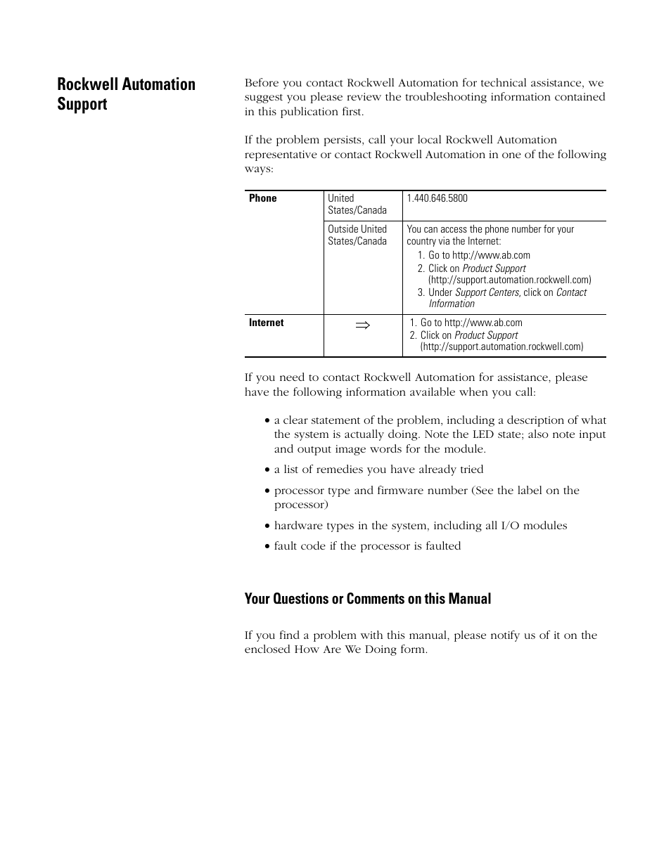 Rockwell automation support, Your questions or comments on this manual | Rockwell Automation 1790P-T4T0 CompactBlock LDX I/O Thermocouple Modules User Manual | Page 4 / 112