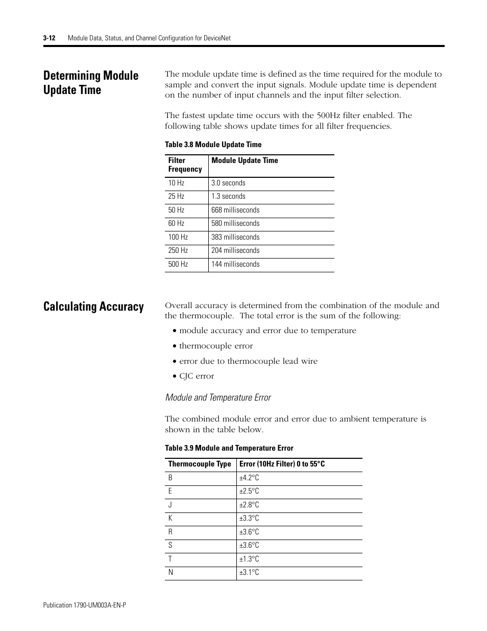 Determining module update time, Calculating accuracy | Rockwell Automation 1790P-T4T0 CompactBlock LDX I/O Thermocouple Modules User Manual | Page 42 / 112