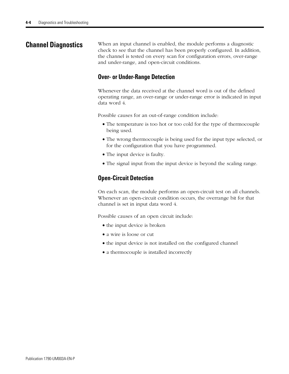 Channel diagnostics, Channel diagnostics -4 | Rockwell Automation 1790P-T4T0 CompactBlock LDX I/O Thermocouple Modules User Manual | Page 54 / 112