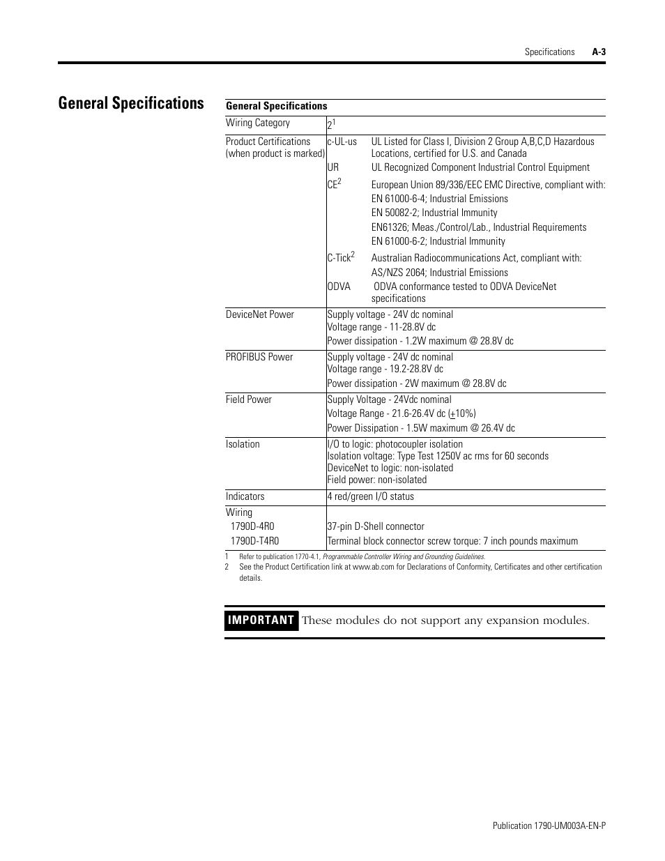 General specifications | Rockwell Automation 1790P-T4T0 CompactBlock LDX I/O Thermocouple Modules User Manual | Page 59 / 112