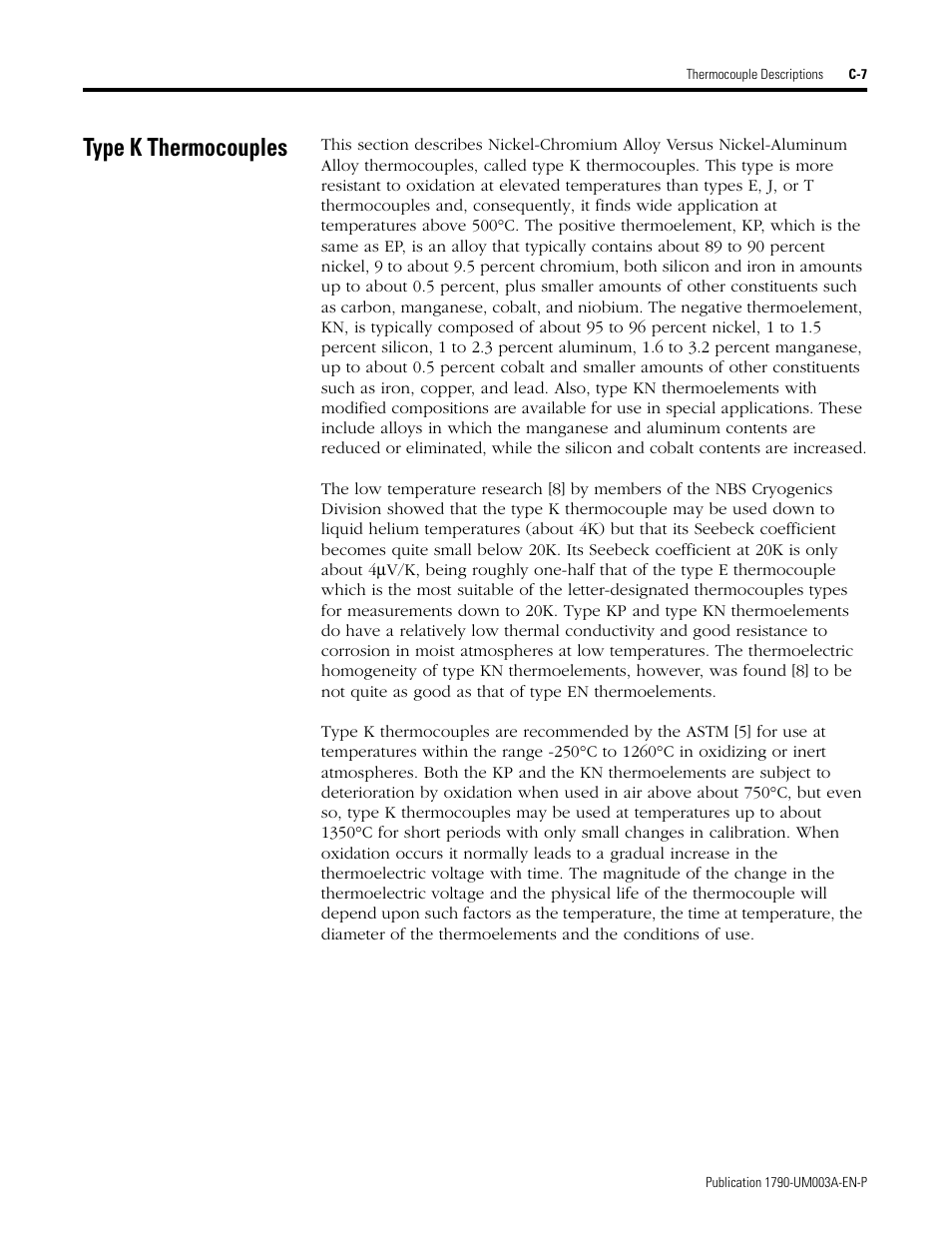 Type k thermocouples | Rockwell Automation 1790P-T4T0 CompactBlock LDX I/O Thermocouple Modules User Manual | Page 69 / 112