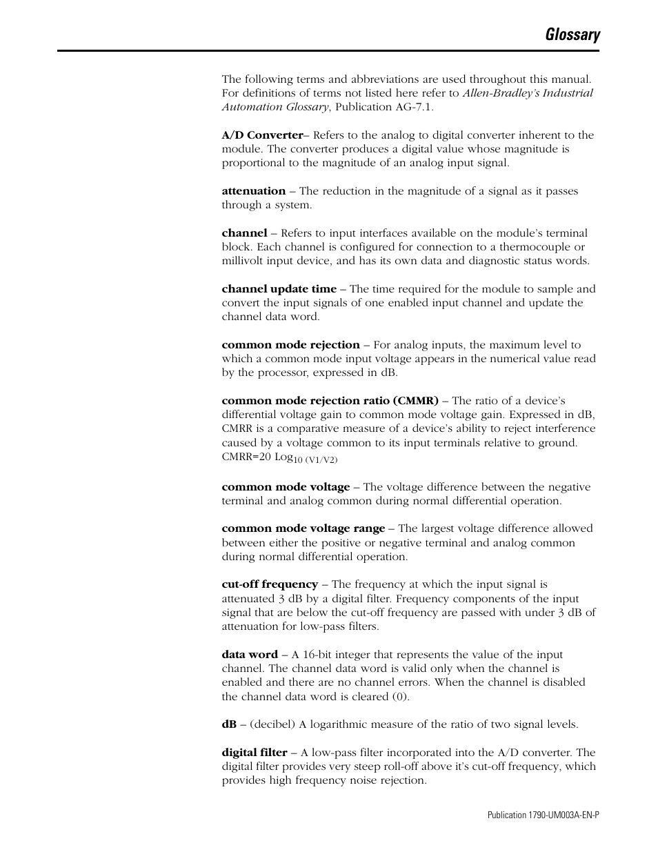 Glossary | Rockwell Automation 1790P-T4T0 CompactBlock LDX I/O Thermocouple Modules User Manual | Page 99 / 112