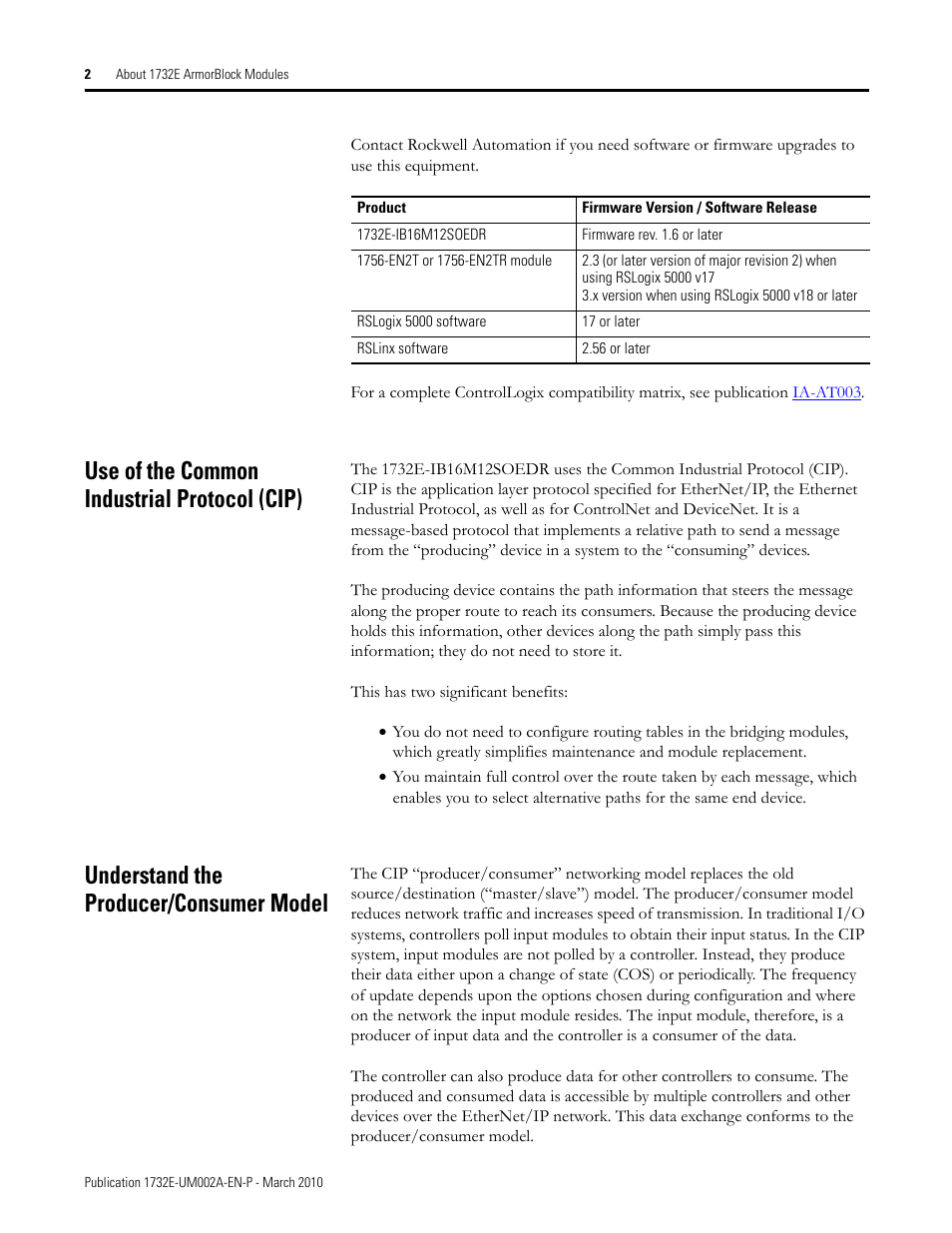 Use of the common industrial protocol (cip), Understand the producer/consumer model | Rockwell Automation 1732E-IB16M12SOEDR EtherNet/IP ArmorBlock supporting Sequence of Events User Manual | Page 10 / 132