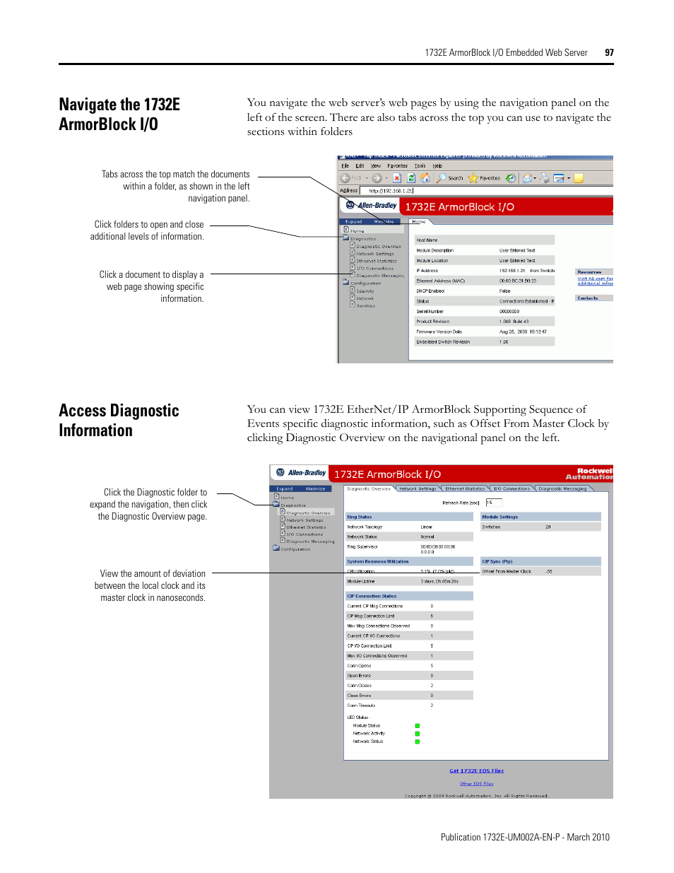 Navigate the 1732e armorblock i/o, Access diagnostic information | Rockwell Automation 1732E-IB16M12SOEDR EtherNet/IP ArmorBlock supporting Sequence of Events User Manual | Page 105 / 132