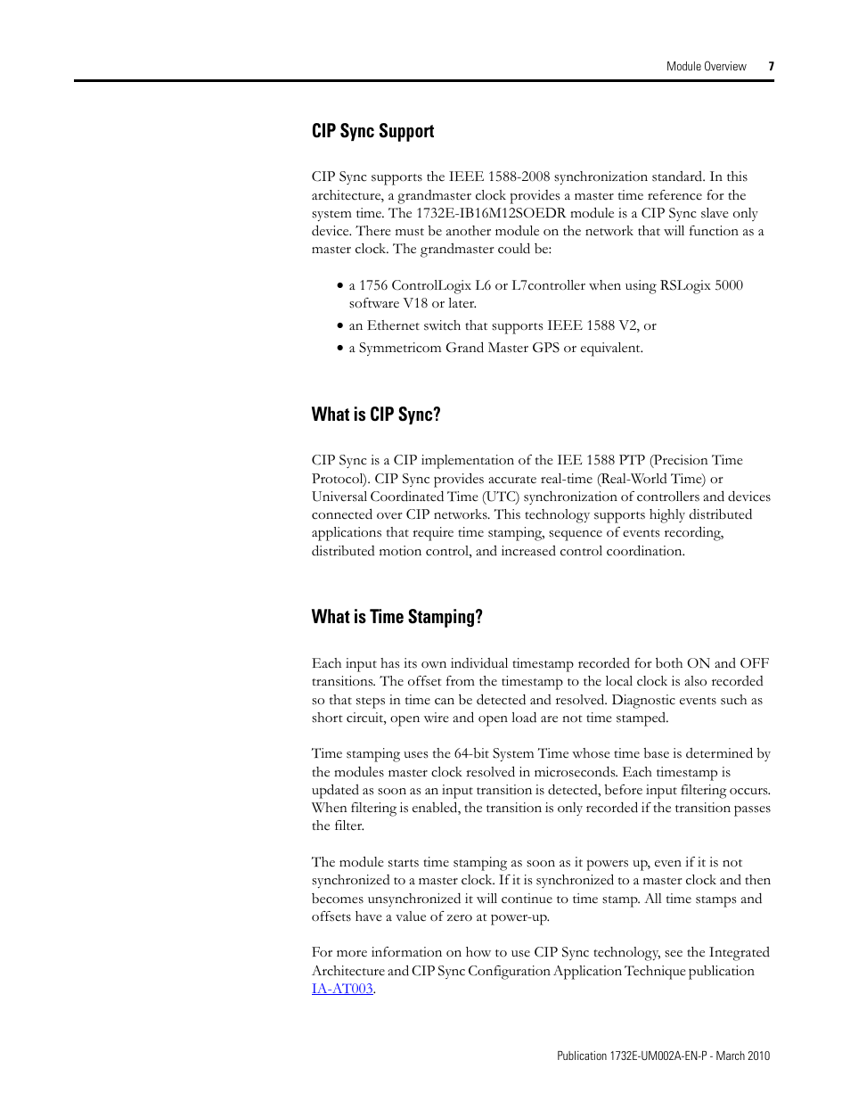 Cip sync support, What is cip sync, What is time stamping | Rockwell Automation 1732E-IB16M12SOEDR EtherNet/IP ArmorBlock supporting Sequence of Events User Manual | Page 15 / 132
