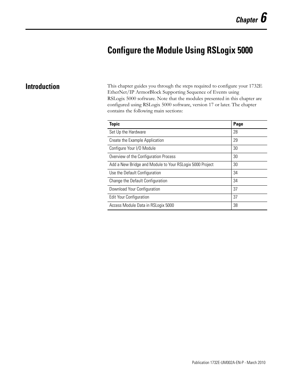 Introduction, Chapter 6, Configure the module using rslogix 5000 | Chapter | Rockwell Automation 1732E-IB16M12SOEDR EtherNet/IP ArmorBlock supporting Sequence of Events User Manual | Page 35 / 132