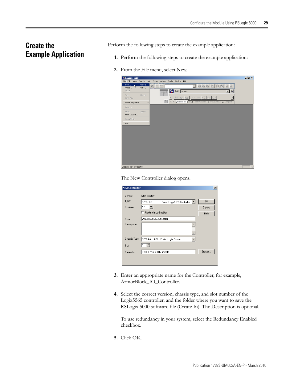 Create the example application | Rockwell Automation 1732E-IB16M12SOEDR EtherNet/IP ArmorBlock supporting Sequence of Events User Manual | Page 37 / 132