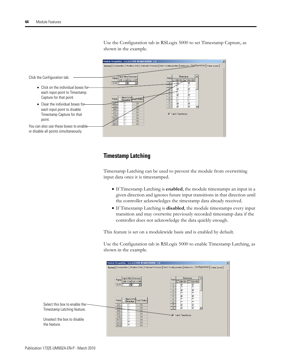 Timestamp latching | Rockwell Automation 1732E-IB16M12SOEDR EtherNet/IP ArmorBlock supporting Sequence of Events User Manual | Page 52 / 132