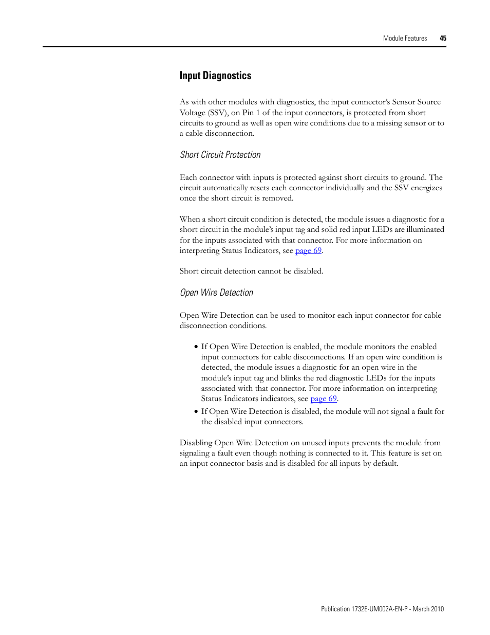 Input diagnostics, Short circuit protection, Open wire detection | Rockwell Automation 1732E-IB16M12SOEDR EtherNet/IP ArmorBlock supporting Sequence of Events User Manual | Page 53 / 132