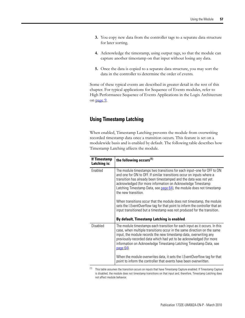 Using timestamp latching | Rockwell Automation 1732E-IB16M12SOEDR EtherNet/IP ArmorBlock supporting Sequence of Events User Manual | Page 65 / 132