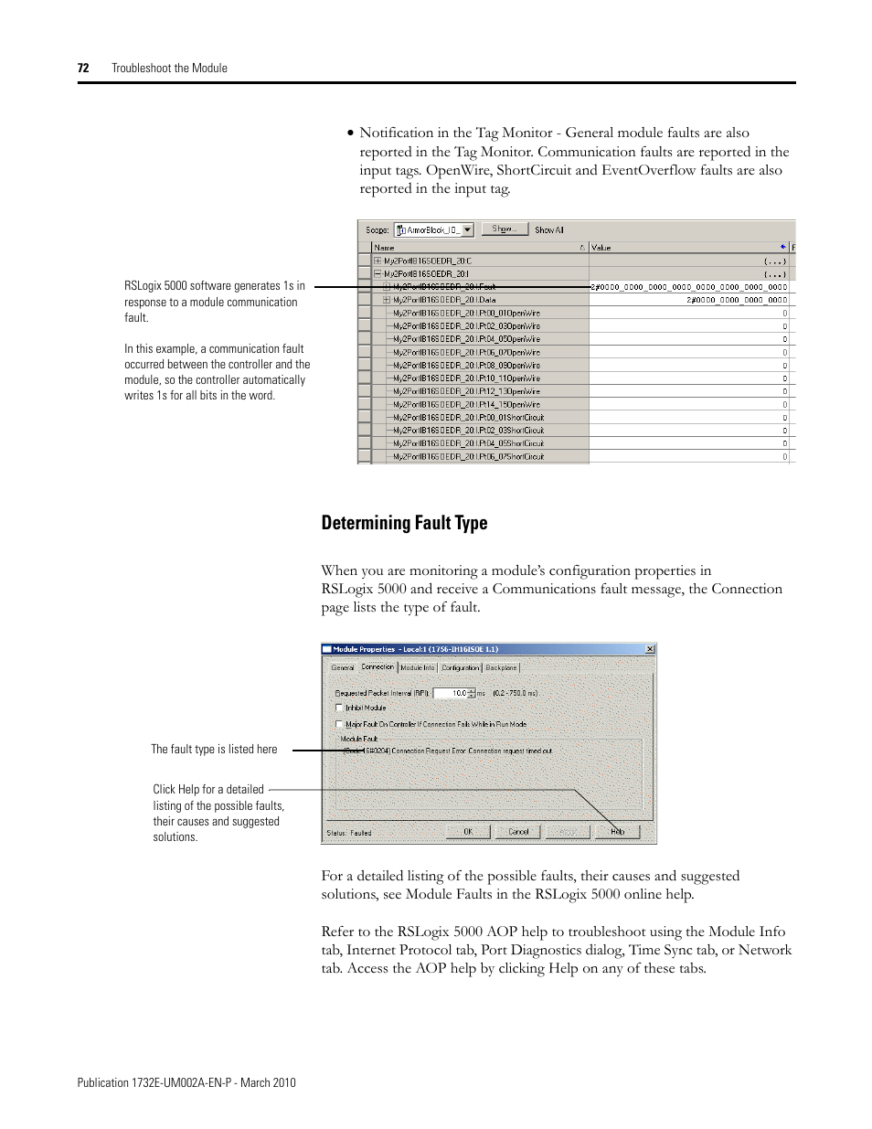 Determining fault type | Rockwell Automation 1732E-IB16M12SOEDR EtherNet/IP ArmorBlock supporting Sequence of Events User Manual | Page 80 / 132