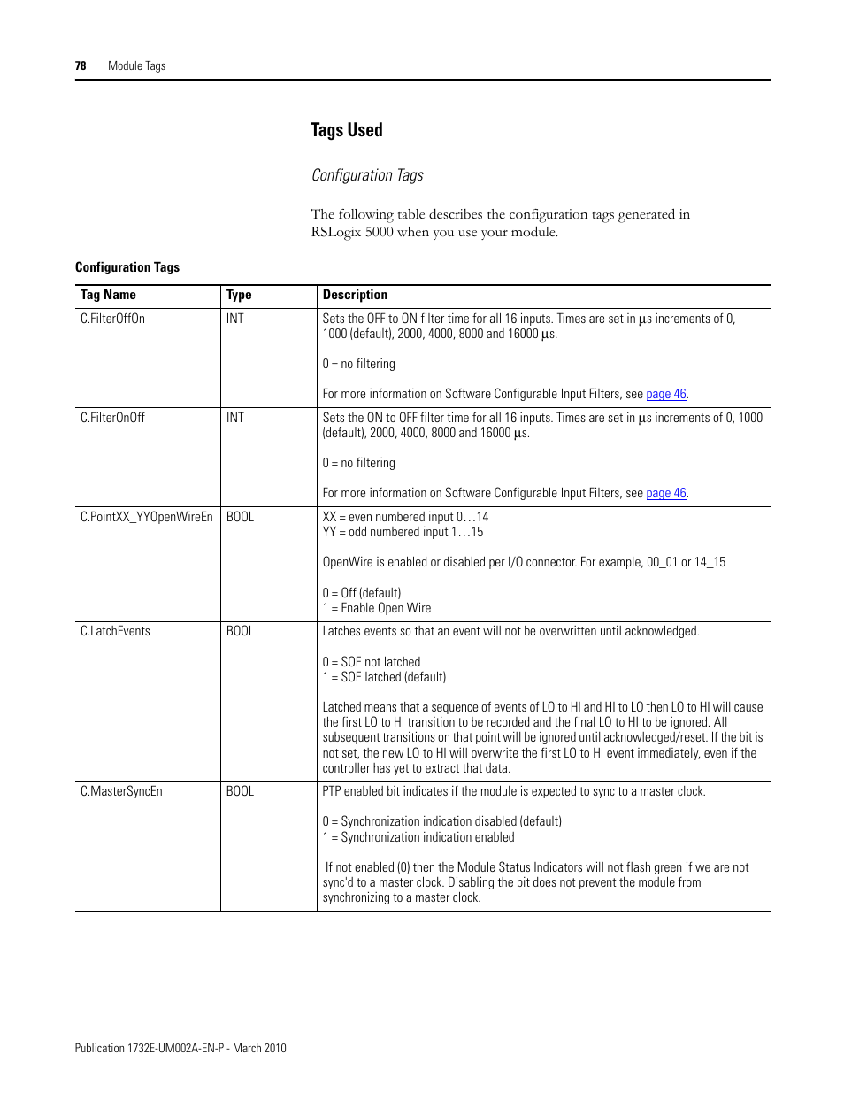 Tags used, Configuration tags | Rockwell Automation 1732E-IB16M12SOEDR EtherNet/IP ArmorBlock supporting Sequence of Events User Manual | Page 86 / 132