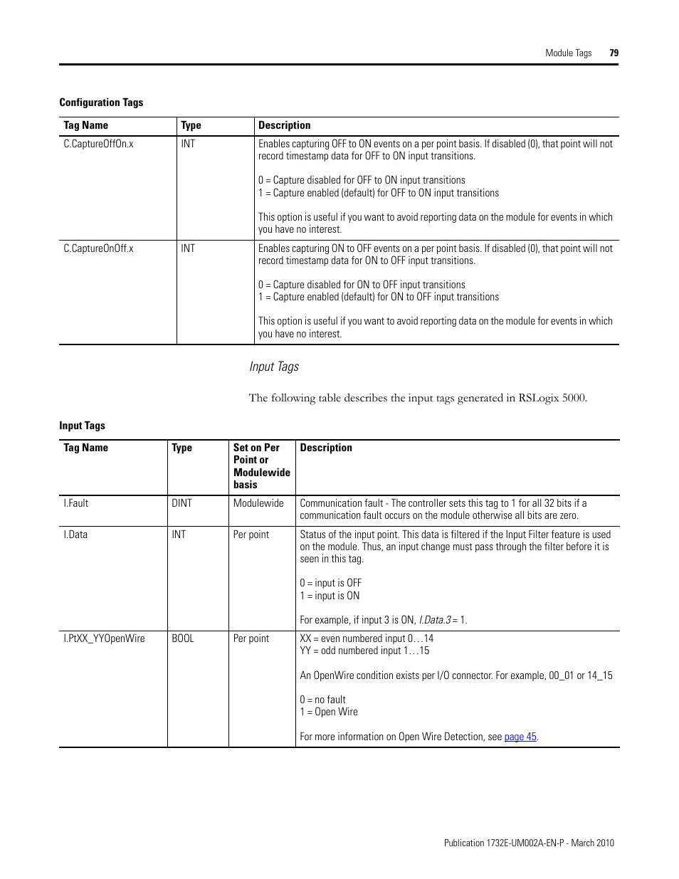 Input tags | Rockwell Automation 1732E-IB16M12SOEDR EtherNet/IP ArmorBlock supporting Sequence of Events User Manual | Page 87 / 132