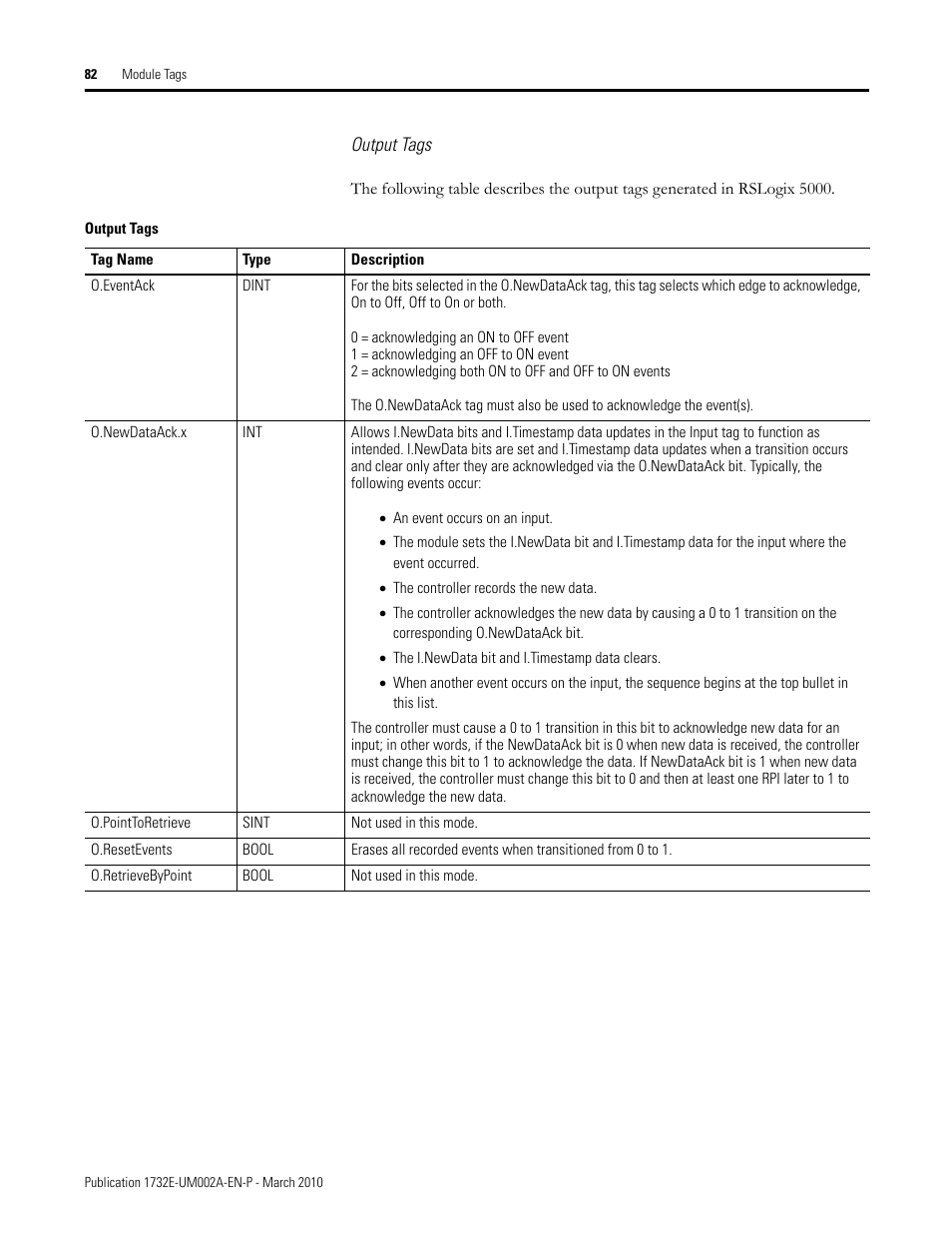 Output tags, Output tags (see | Rockwell Automation 1732E-IB16M12SOEDR EtherNet/IP ArmorBlock supporting Sequence of Events User Manual | Page 90 / 132