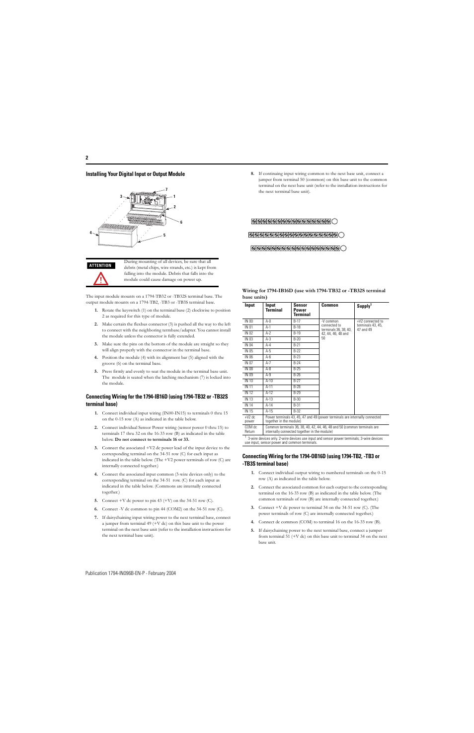 Rockwell Automation 1794-IB16D_OB16D Flex I/O 16 Input and 16 Output w/Diagnostics Module Installation Instructions User Manual | Page 2 / 6
