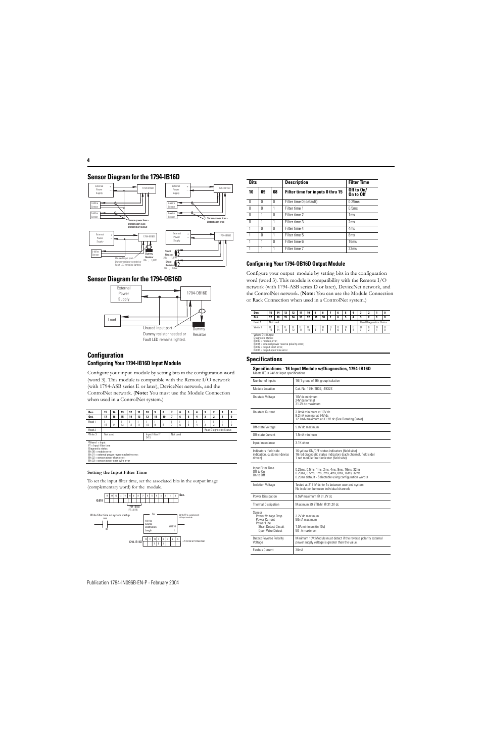 Specifications | Rockwell Automation 1794-IB16D_OB16D Flex I/O 16 Input and 16 Output w/Diagnostics Module Installation Instructions User Manual | Page 4 / 6