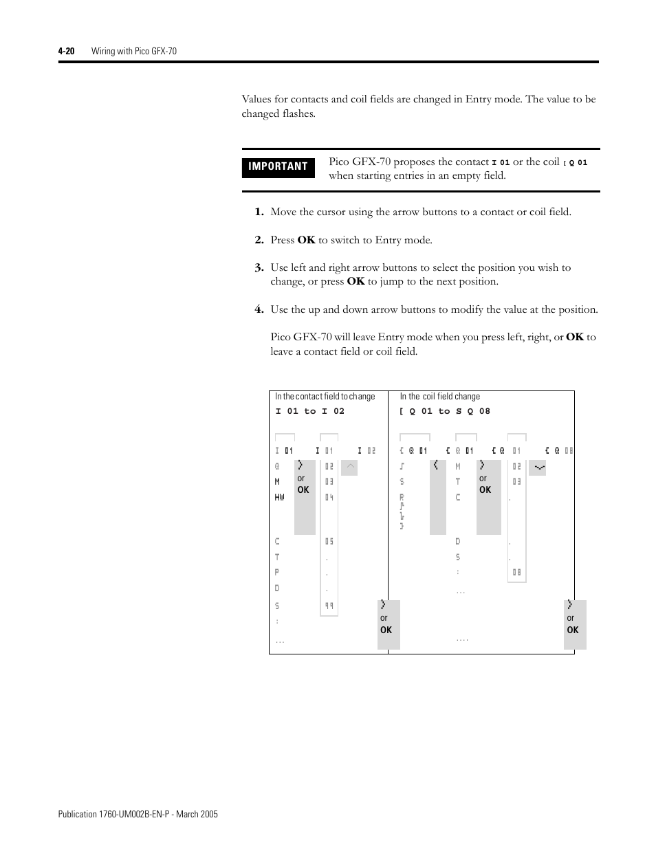 Pico gfx-70 proposes the contact, Or the coil, When starting entries in an empty field | Rockwell Automation 1760-xxxx Pico GFX-70 Controllers User Manual User Manual | Page 130 / 400