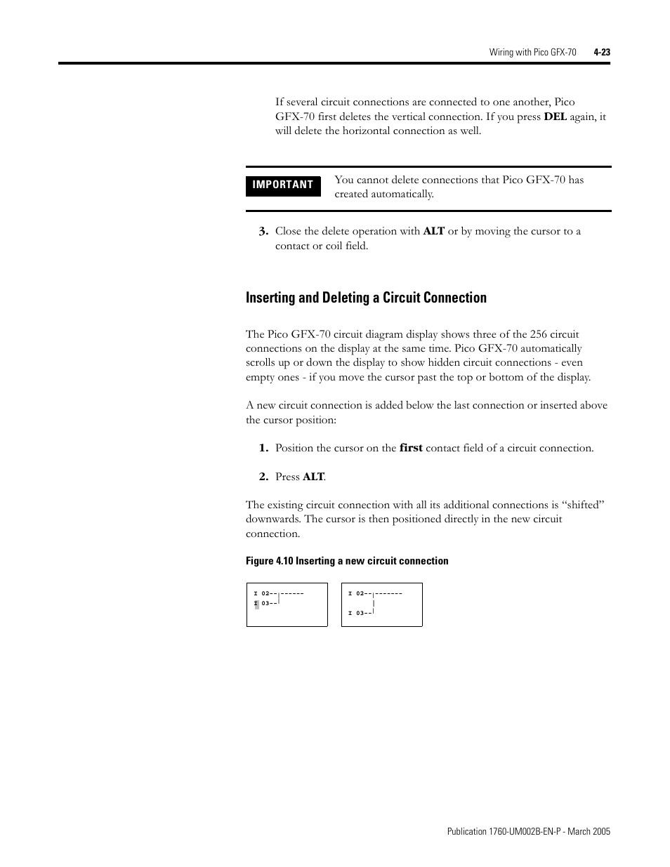 Inserting and deleting a circuit connection -23, Inserting and deleting a circuit connection | Rockwell Automation 1760-xxxx Pico GFX-70 Controllers User Manual User Manual | Page 133 / 400